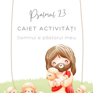 Desen cu Isus care tine in mana o oaie, inconjurat de alte oi pe o pajiste